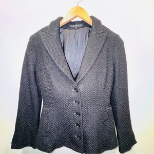 Theory Bouclé Wool Blazer Jacket Slit Cuffs Hidden Pockets Black Minimalist